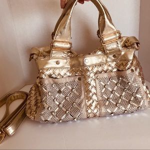 Light Gold Bling Crystal Satchel Shoulder Bag
